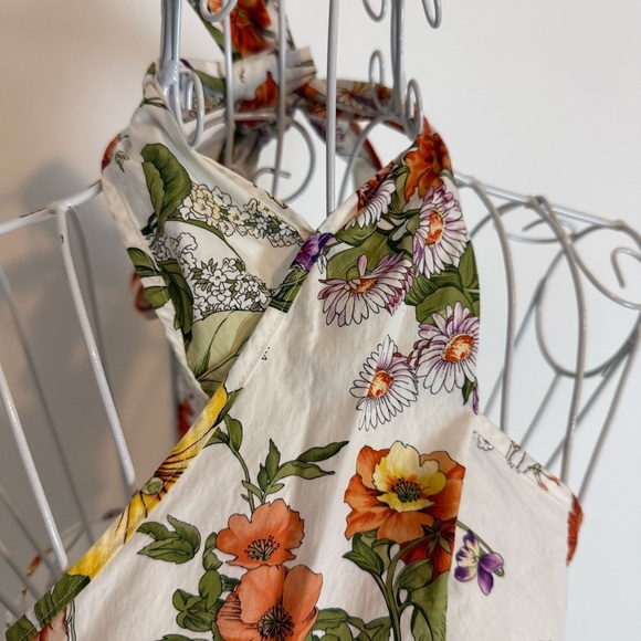 J. Crew Collection Ratti Tropical Floral Print Halter Top SZ S white side zip - Picture 2 of 11